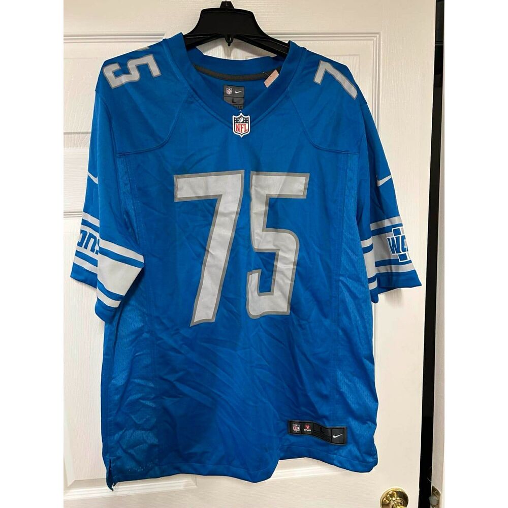 Men's NFL Nike  On Field Miller Lite Blue Detroit Lions Team Home Jersey 75 L